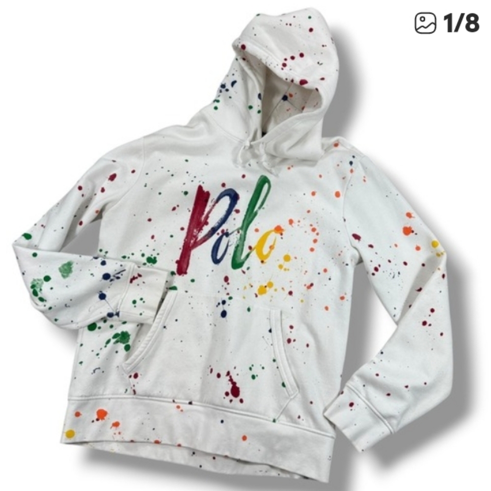 Polo by Ralph Lauren Multicolor Paint Splatter Hoodie M Great Condition